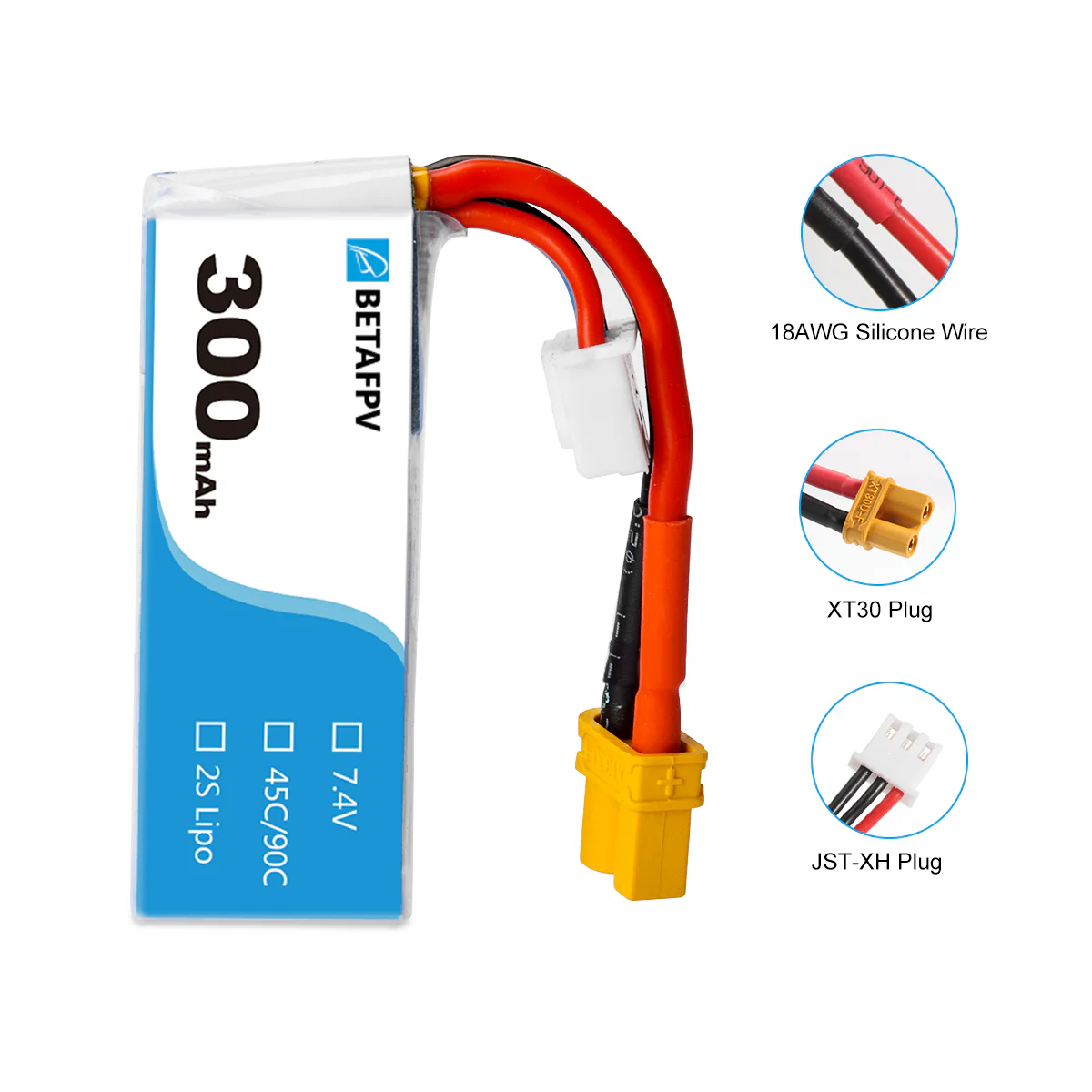300mAh 2S 45C Lipo Battery (2PCS) - Image 3