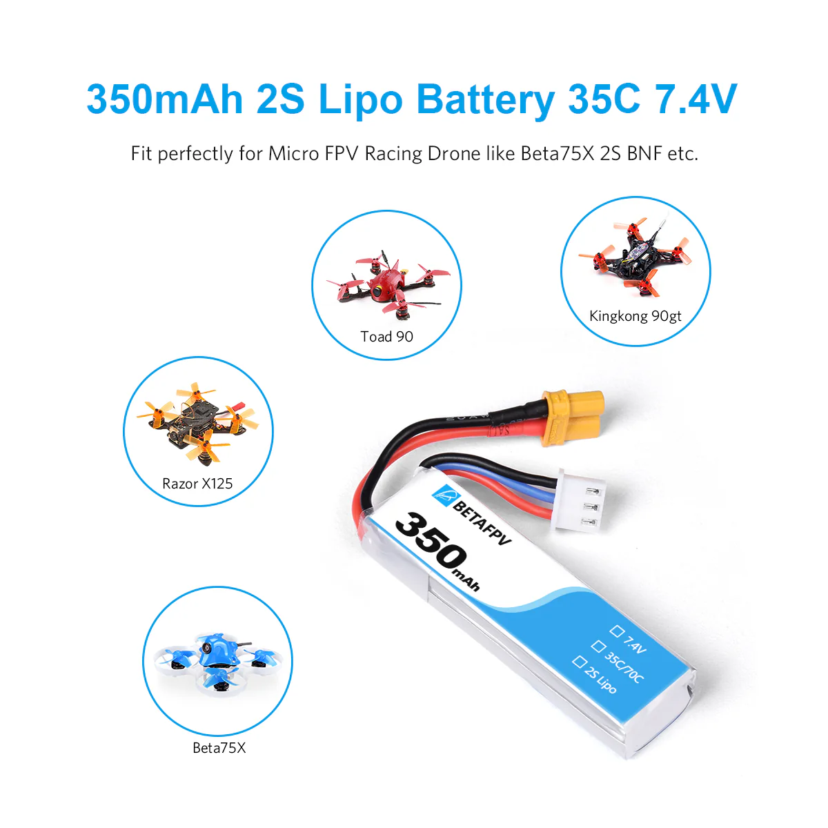 350mAh 2S 35C Lipo Battery (2PCS) - Image 4